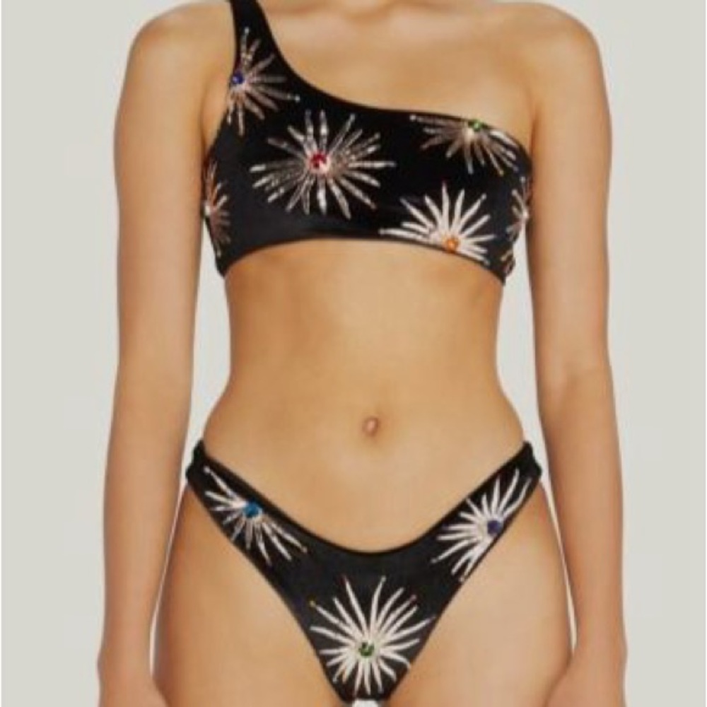 Oceanus Callie Black Velvet Embellished Bikini